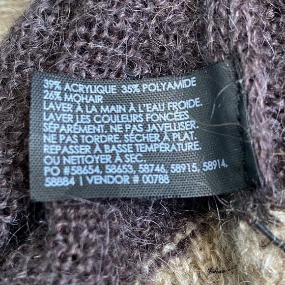 Club Monaco Mohair Blend Sweater Cream Brown Womans  M Wide Stripes Long Sleeve - Picture 7 of 7